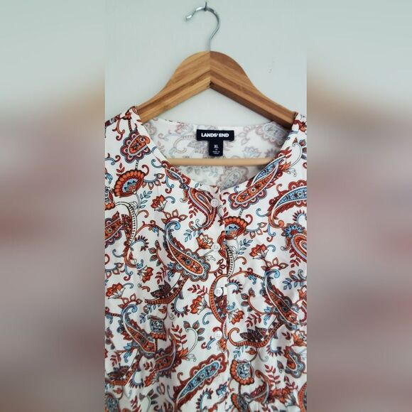 Lands' End Paisley Print Quarter Button Down Women's Top Size XL /18 - Picture 4 of 10